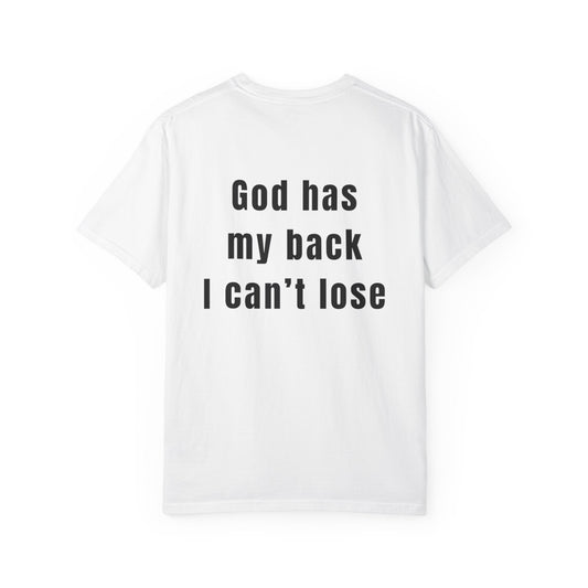 T-Shirt — "Unshakeable" / Back: "God has my back I can't lose" Inspirational Faith Tee